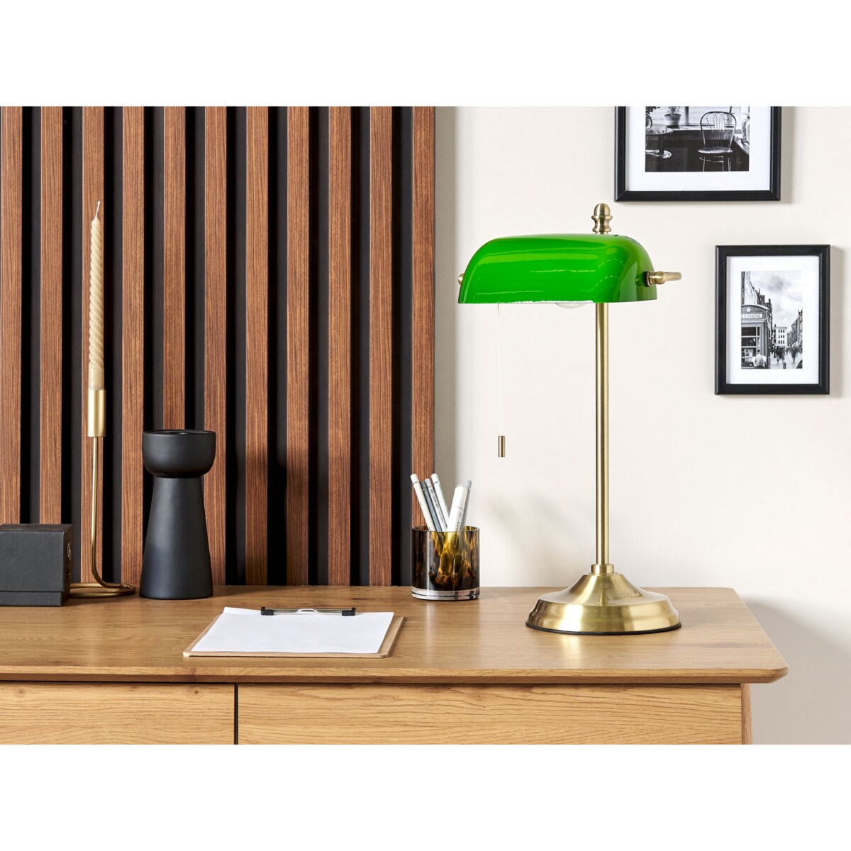 Lampa stołowa metalowa zielona ze złotym MARAVAL