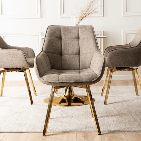 Krzesło Tapicerowane Obrotowe 360 Do Jadalni Kuchni Salonu Beżowe MIA 2