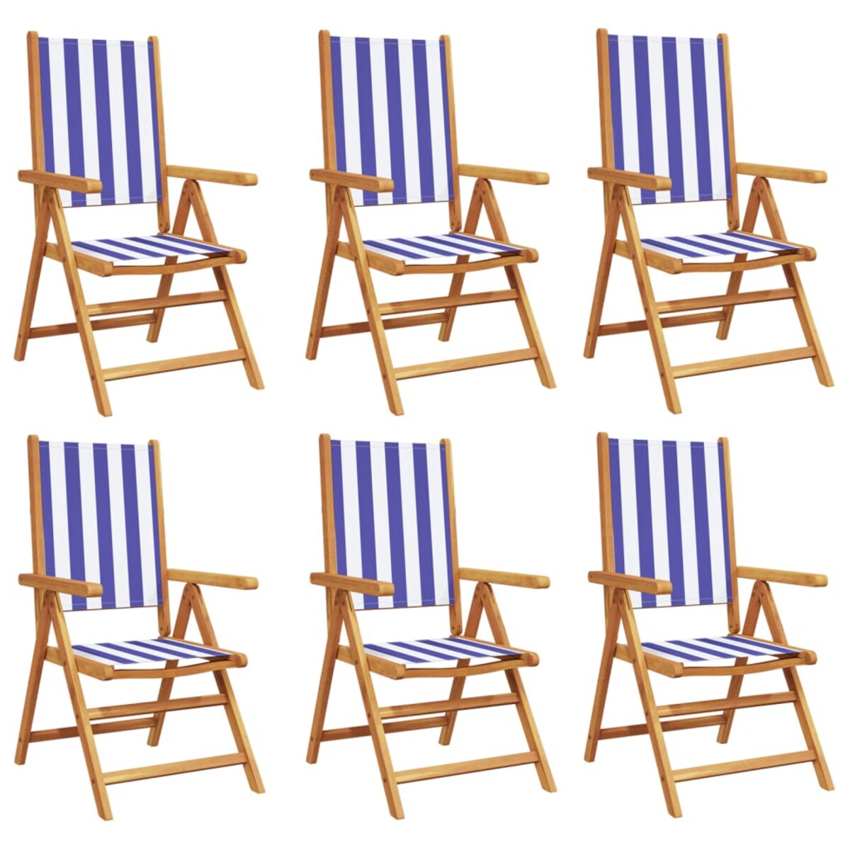 vidaXL Rozkładane krzesła ogrodowe, 6 szt., niebiesko-biała tkanina