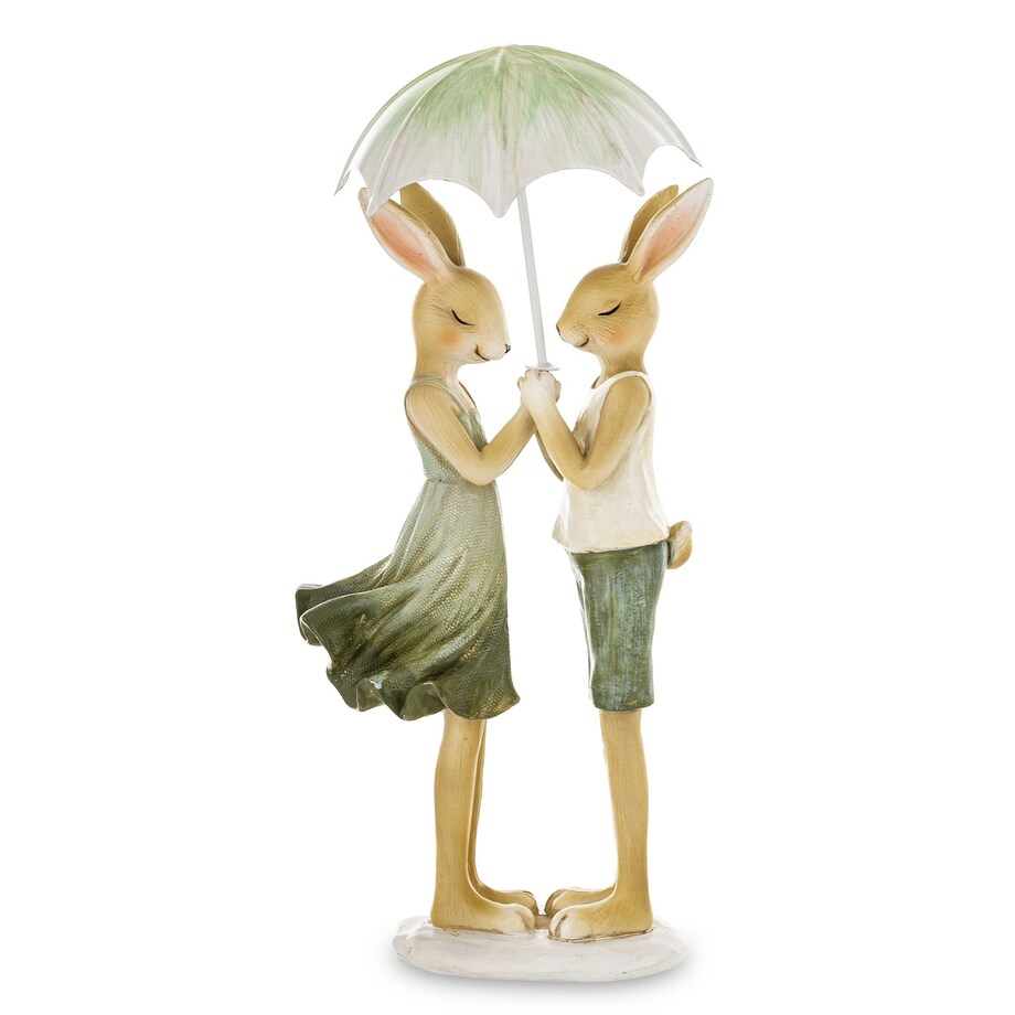 Dekoracja - para młodych królików 21x11x5,5 cm pod parasolem