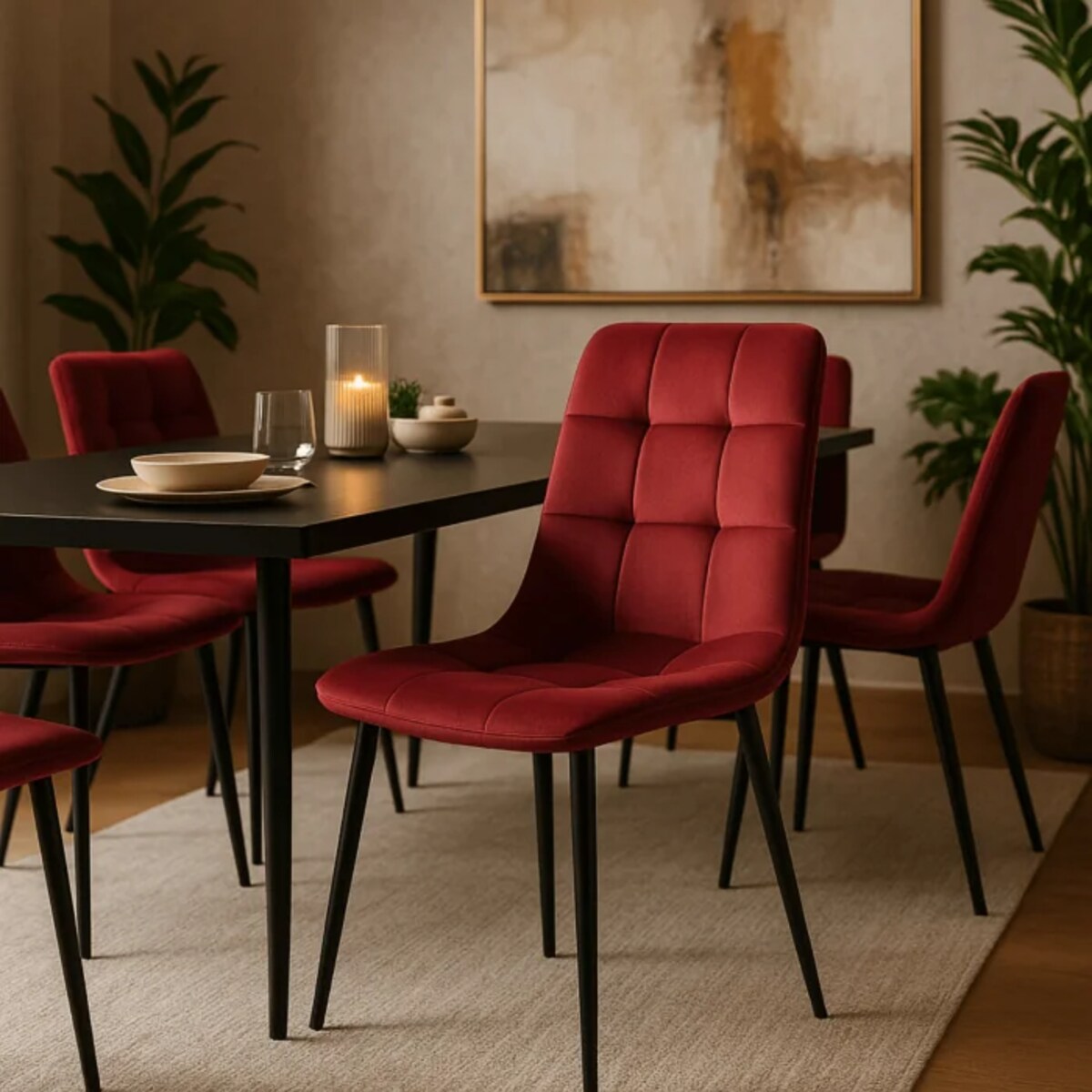 Krzesło Tapicerowane Welurowe Kuchenne Do Jadalni Salonu Loft Bordowe PERU