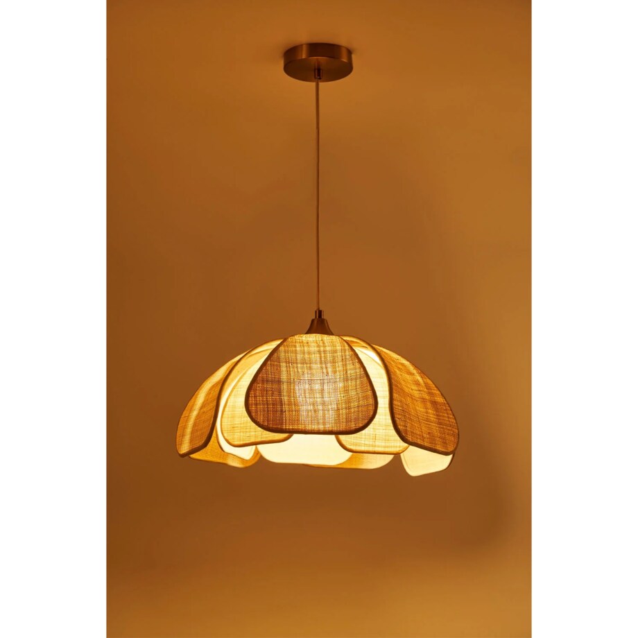 Lampa wisząca z lnu i bawełny, beżowa ze złotem, Vidson Ø50 cm