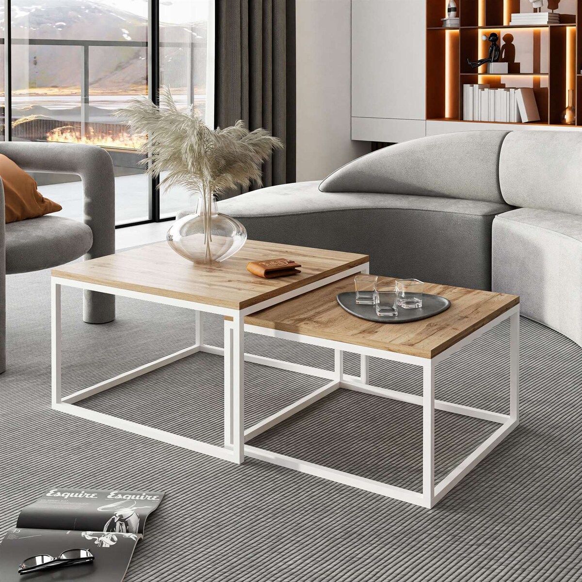 Stolik kawowy ława YOSHI 2w1 biały dąb wotan 40/46 cm