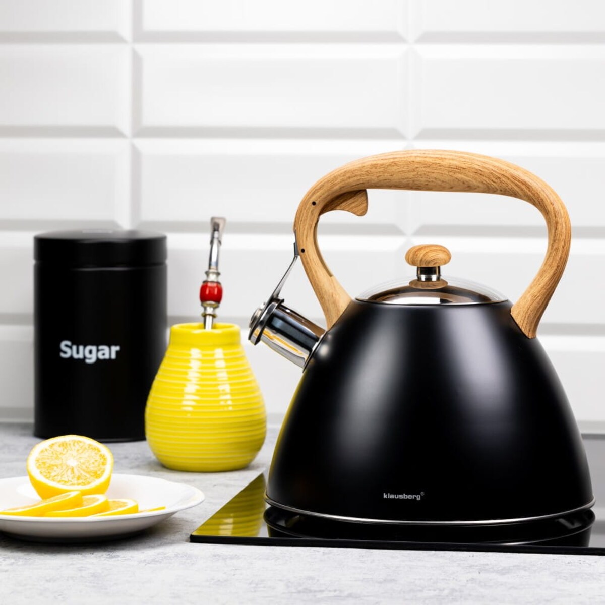 Czajnik stalowy z gwizdkiem lakierowany mat czarny 3.0L KLAUSBERG