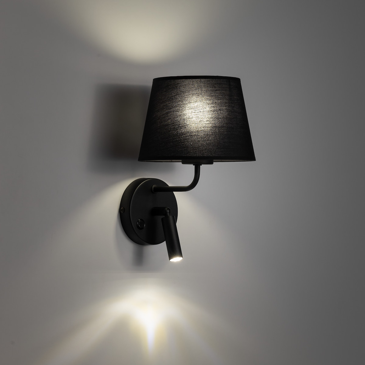 Kinkiet ścienny MAJA BLACK 11392 TK Lighting z reflektorkiem i włącznikiem, czarny, E27 + G9 LED