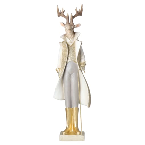 Figurka - pan renifer 62x21x17,5 cm RENIK w złotym płaszczu i z laską