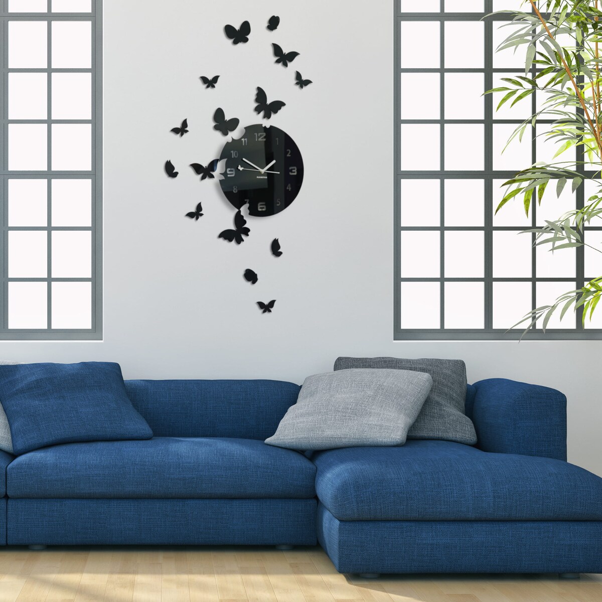 Zegar ścienny do salonu motyle motylki 30 cm czarny