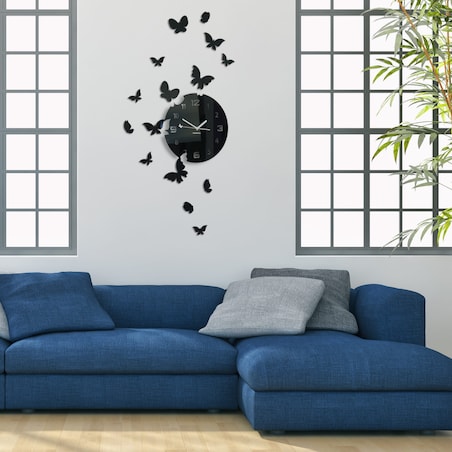 Zegar ścienny do salonu motyle motylki 30 cm czarny