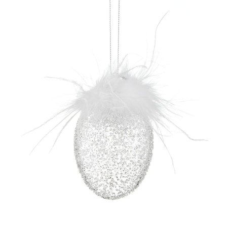 VILLA ITALIA Bombka szklana jajko z piórami przeźroczyste 9 cm