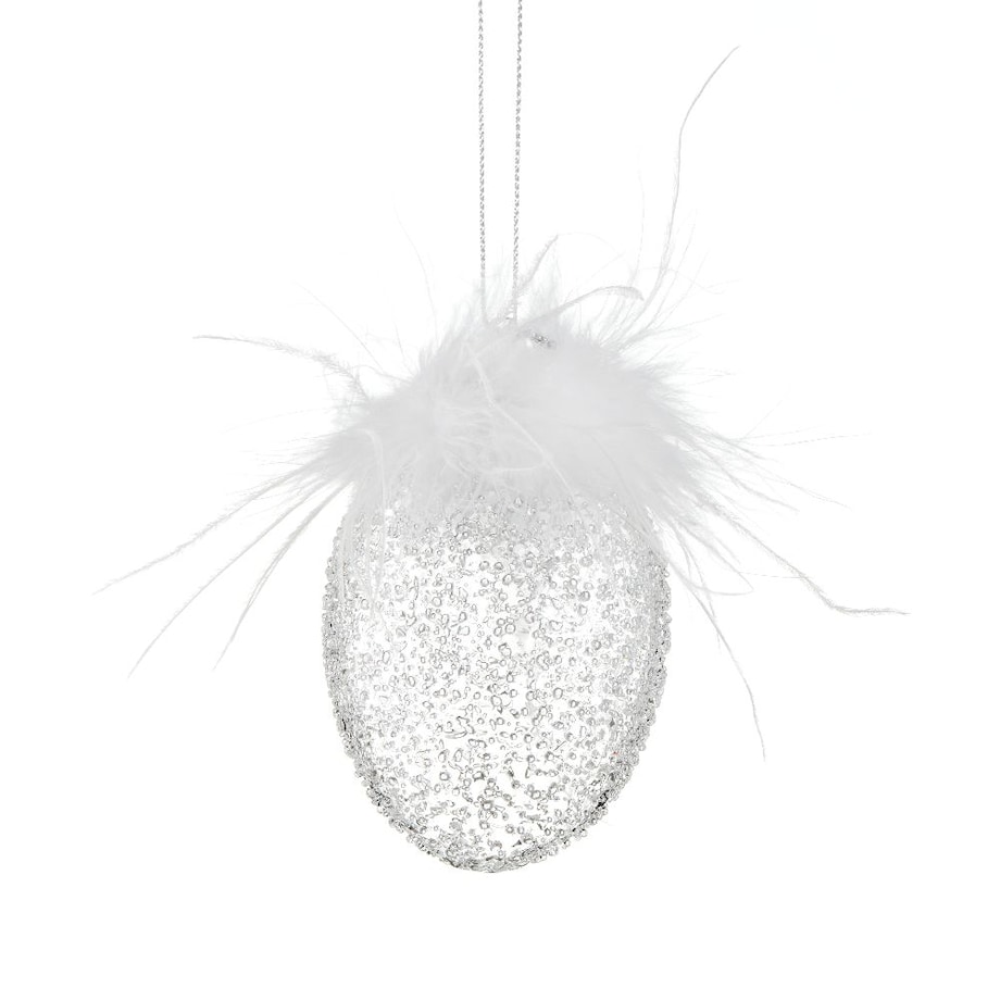 VILLA ITALIA Bombka szklana jajko z piórami przeźroczyste 9 cm
