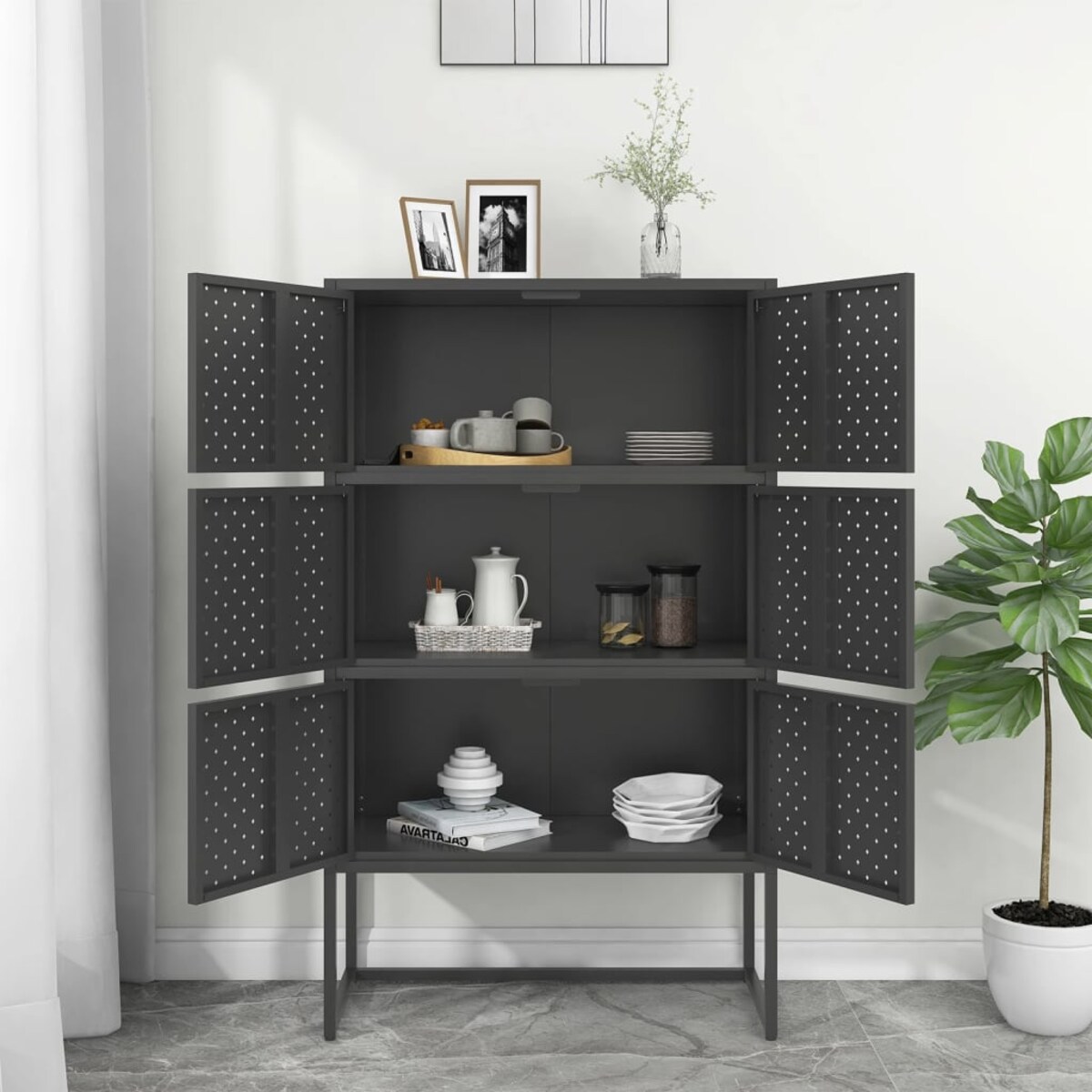 vidaXL Szafka, antracytowa, 80x35x135 cm, stal