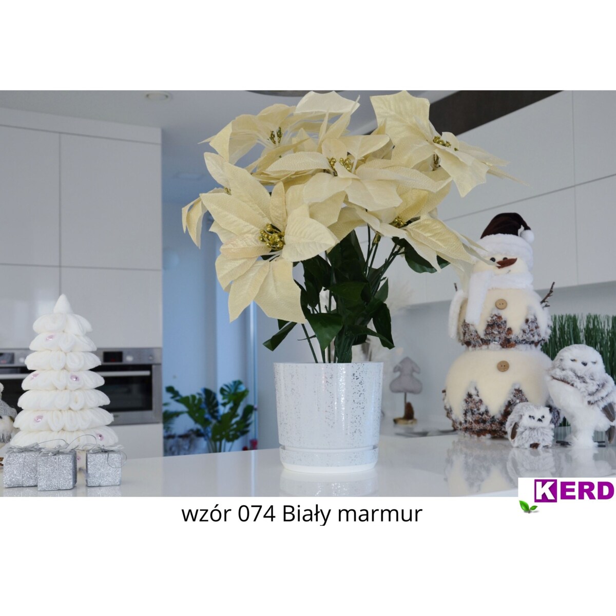 12 cm wzór BIAŁY MARMUR Doniczka z podstawką piękne lustrzane drobinki srebrne elementy elegancka