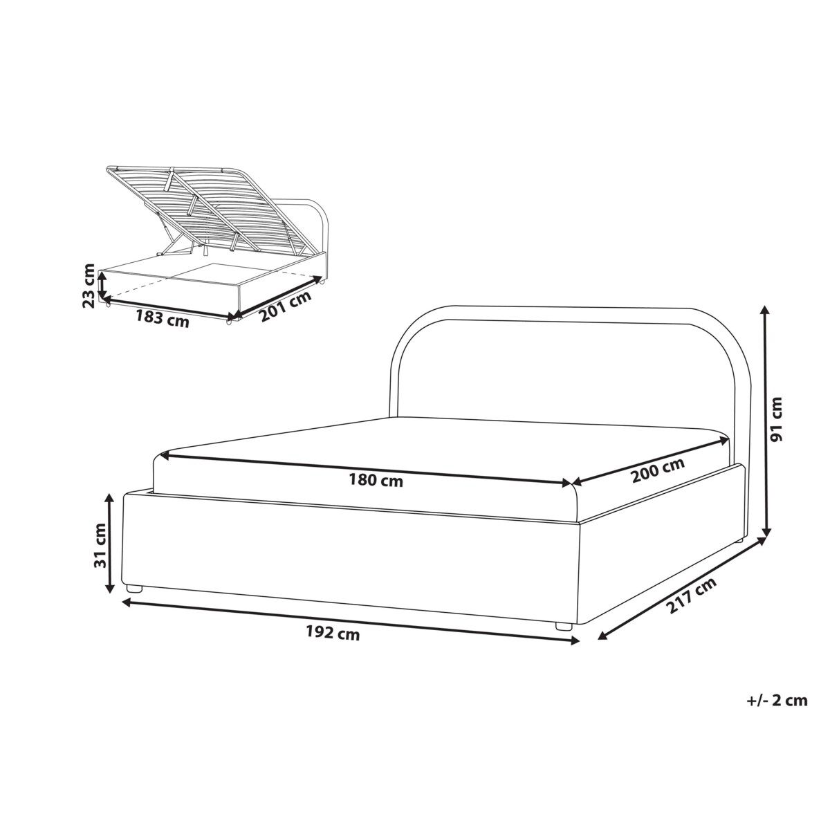 Łóżko z pojemnikiem QUILLIEN 180 x 200 cm Beżowoszary