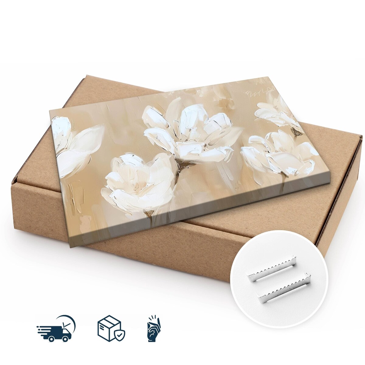 Obraz Na Płótnie Do Sypialni Białe Kwiaty Natura Malarstwo Vintage 70x50cm