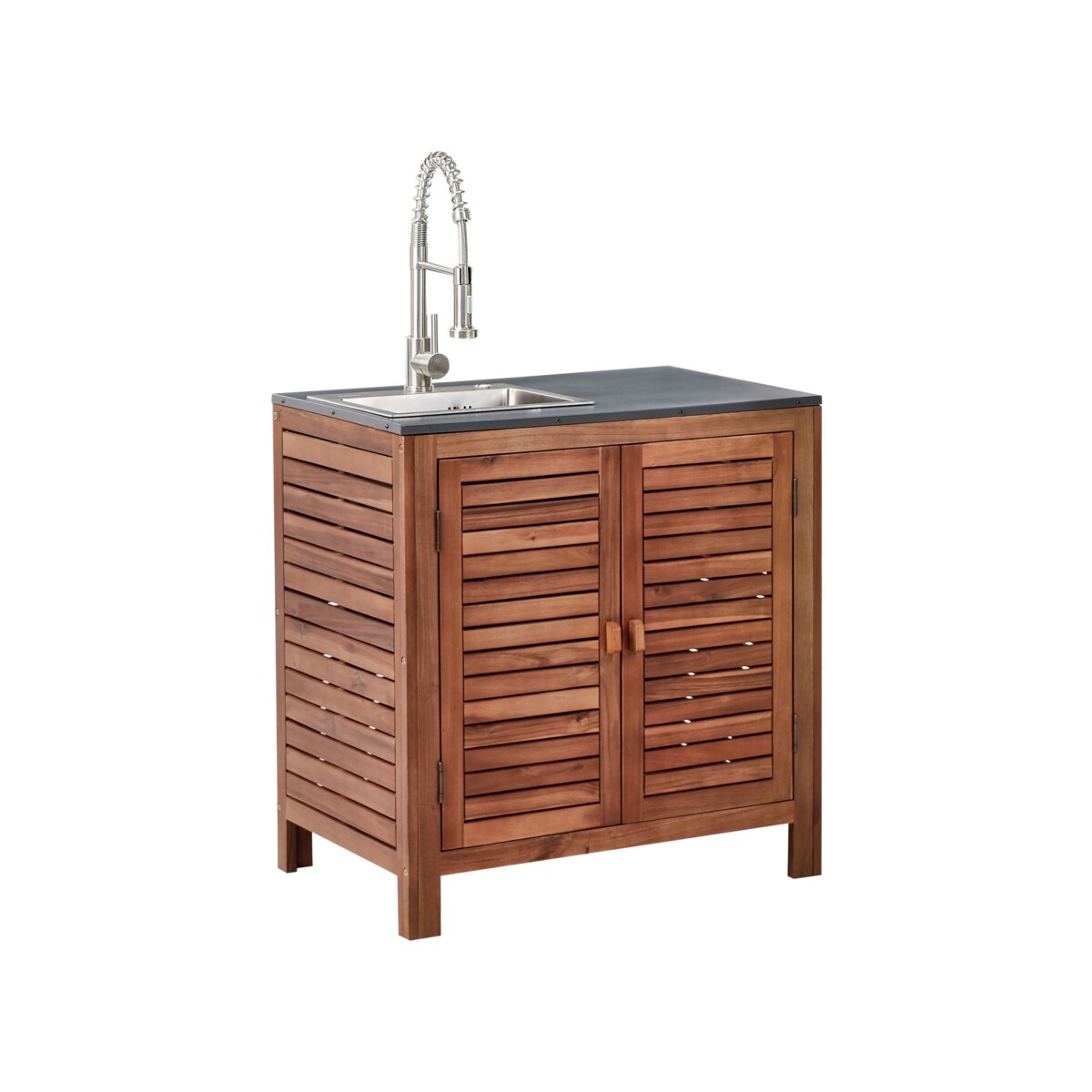 Szafka kuchenna ogrodowa ze zlewem BRUCOLI Drewno akacjowe 80 cm 50 cm Brązowy/ srebrny