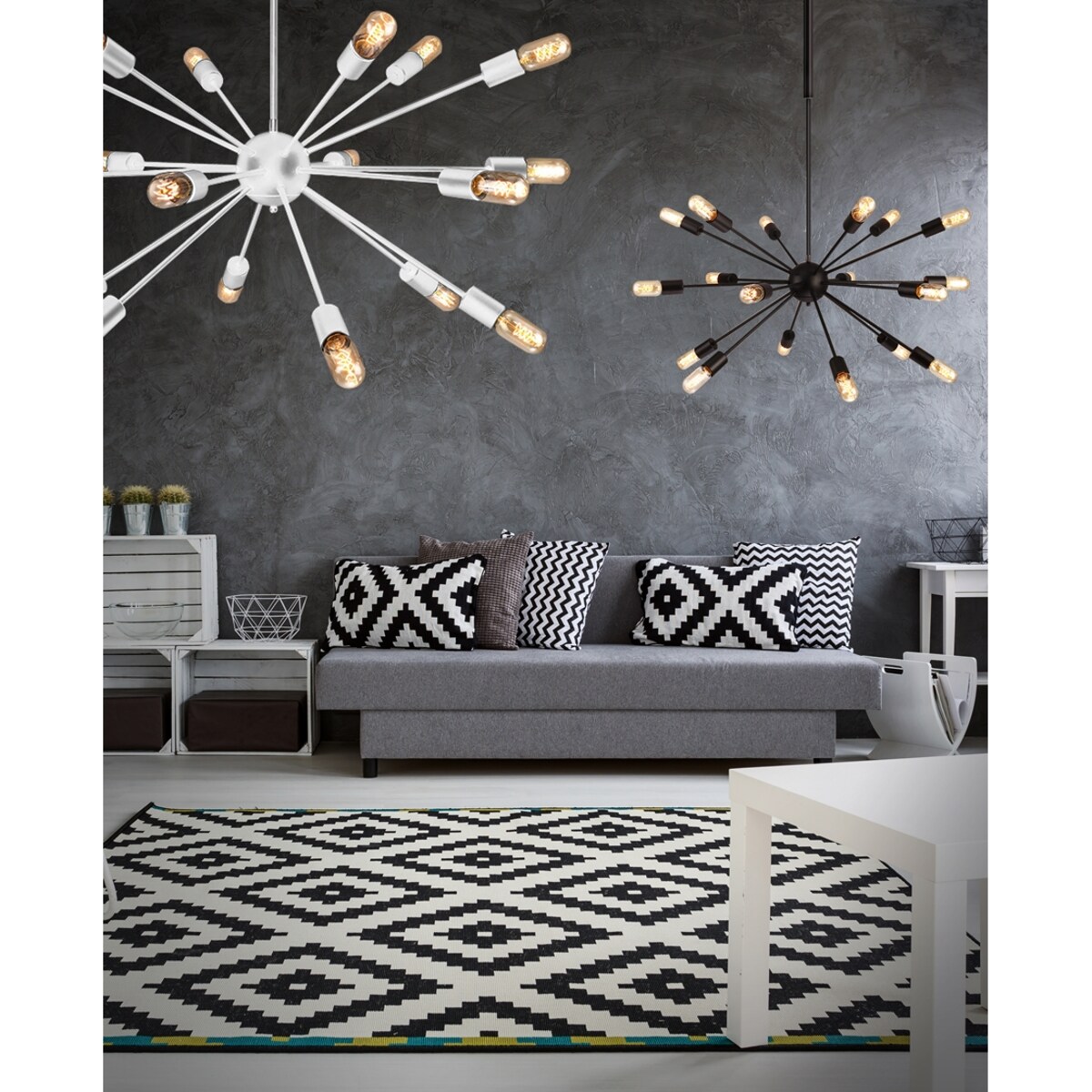 Industrialna lampa wisząca Orbit sticks do pokoju czarna