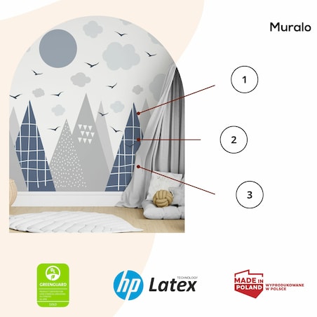 NAKLEJKI ŚCIENNE DLA DZIECI SZARE GÓRY CHMURY STYL SKANDYNAWSKI ZESTAW