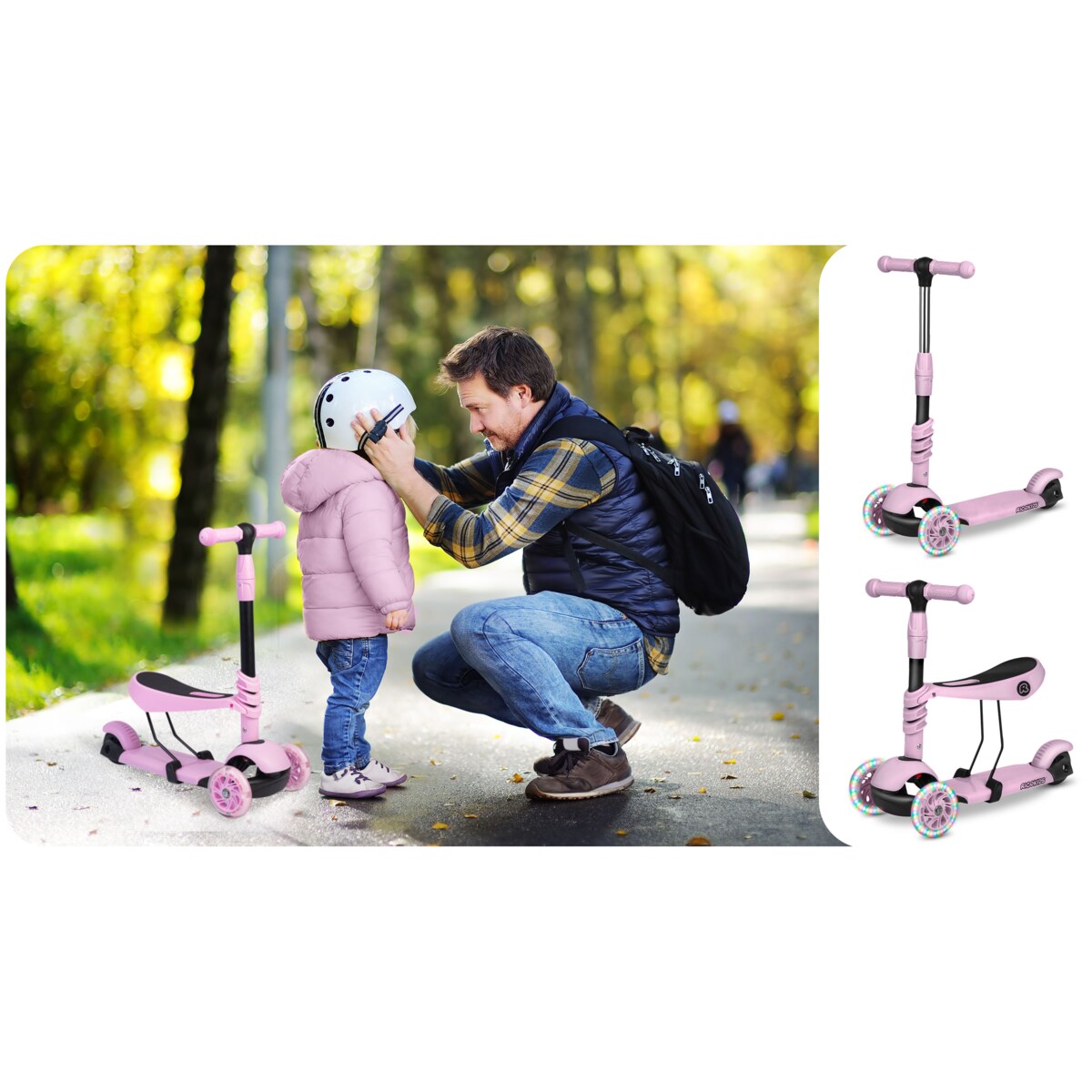 Hulajnoga trójkołowa balansowa dla dzieci 3w1 Ricokids Cubi różowa