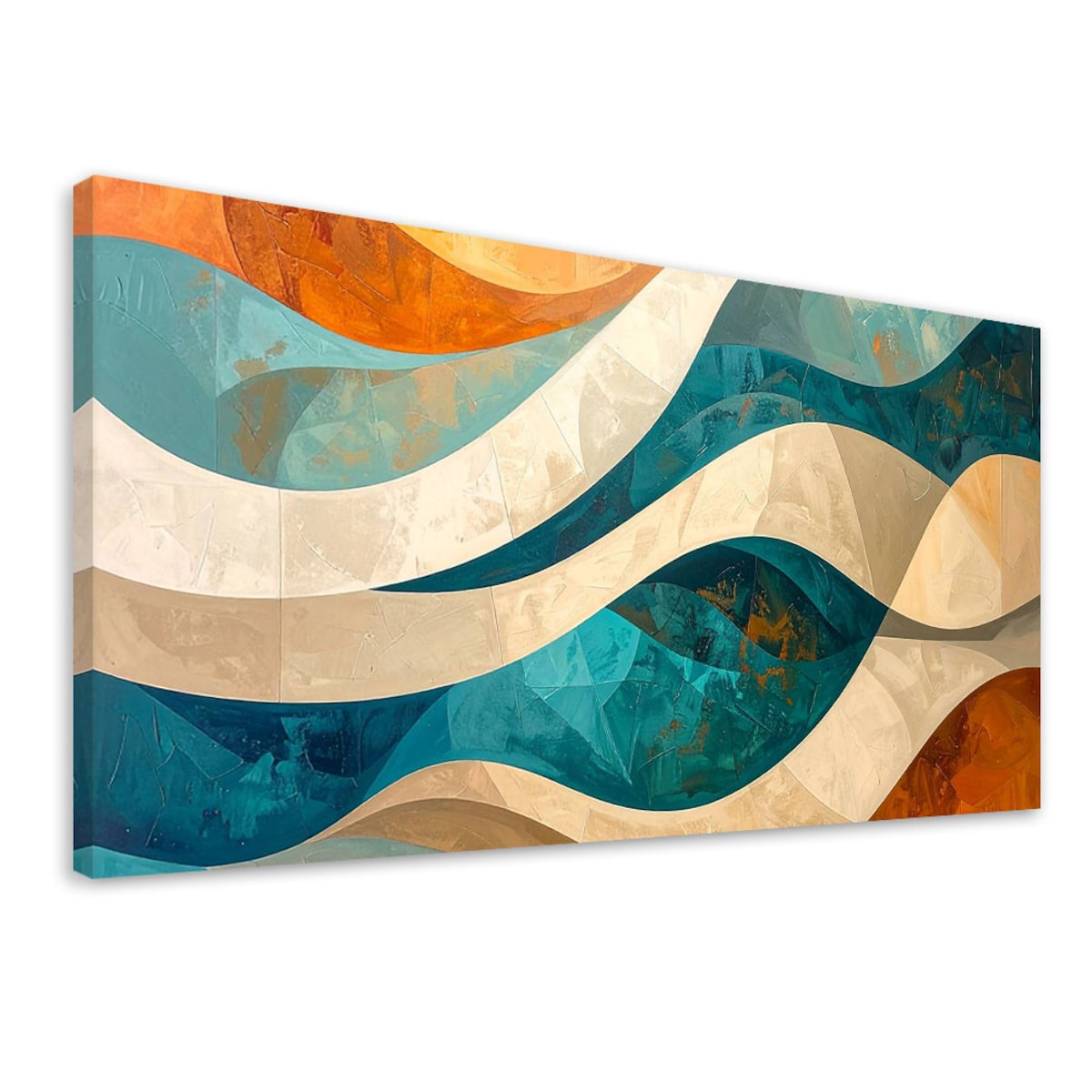 Obraz do salonu sypialni biura loftu, Abstrakcja linie kształty beżowy turkusowy
