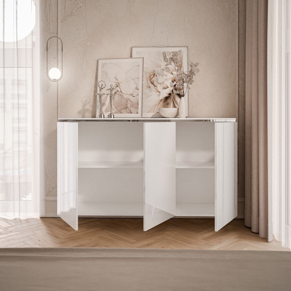 Komoda AURORA SILVER 3D biały połysk wisząca