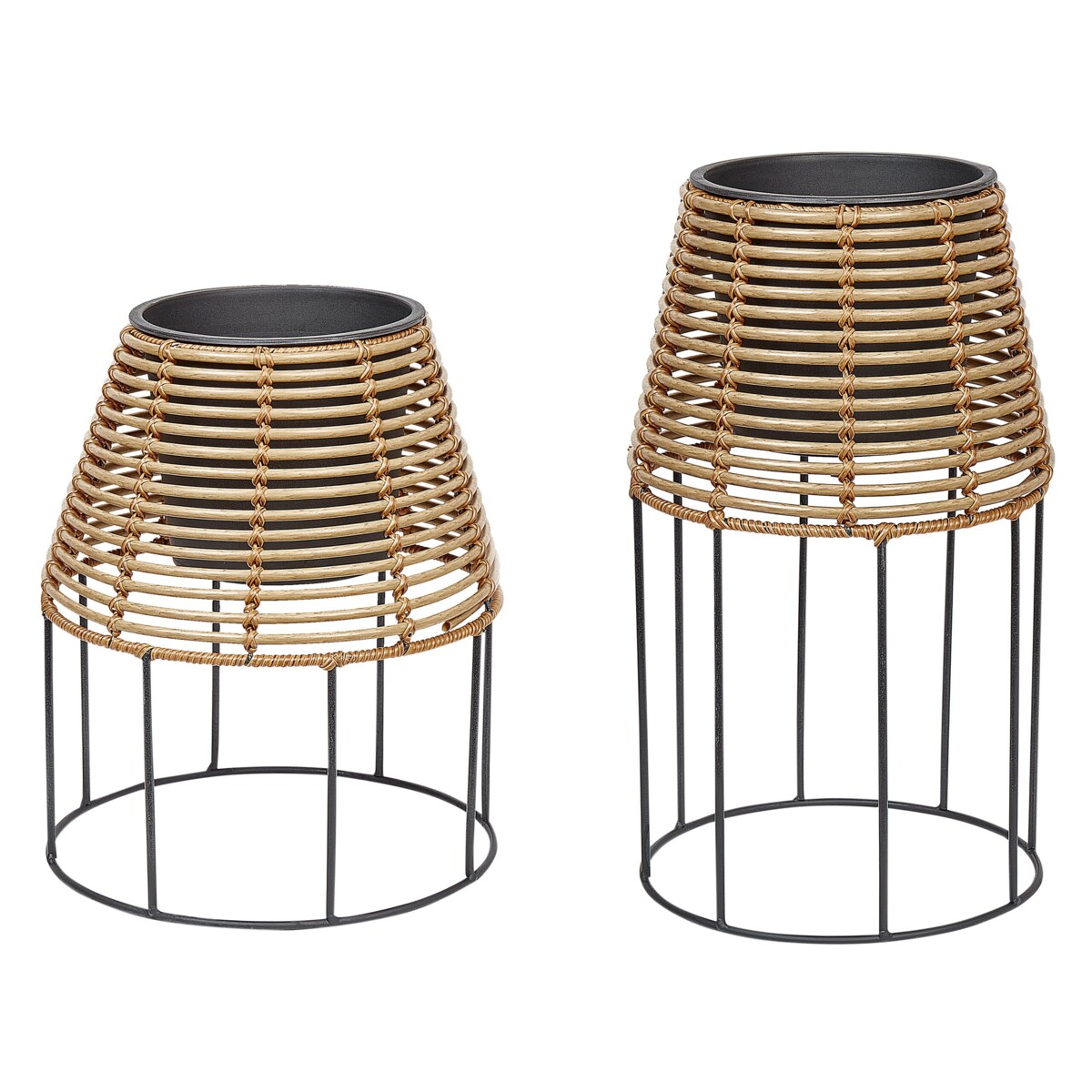 Zestaw 2 doniczek na stojaku z technorattanu brązowy BORAGO