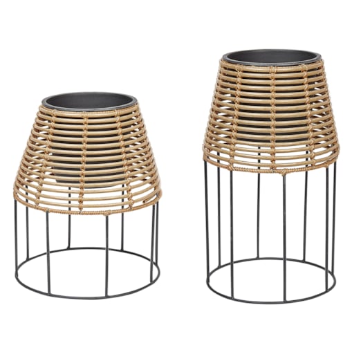 Zestaw 2 doniczek na stojaku z technorattanu brązowy BORAGO