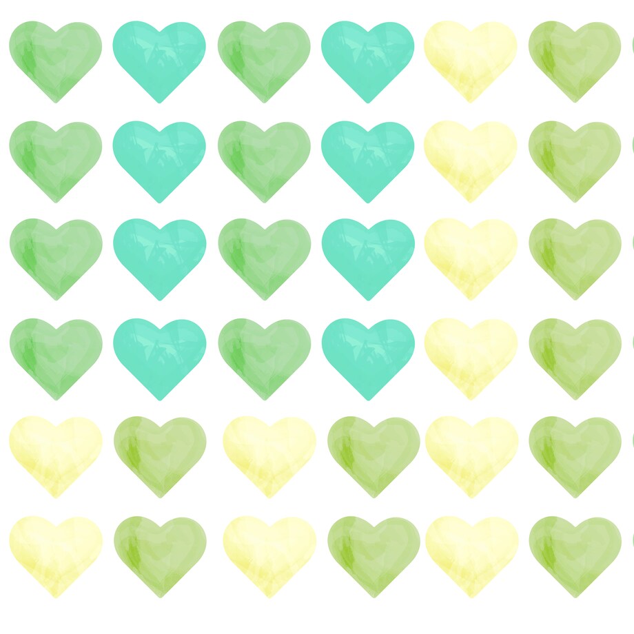 Naklejki Na Ścianę Dla Dzieci Akwarelowe SERDUSZKA Zielone Serca ZESTAW