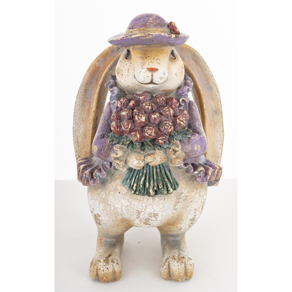 Dekoracja - króliczka z bukietem 22x13x12 cm DŁUGOUCHA