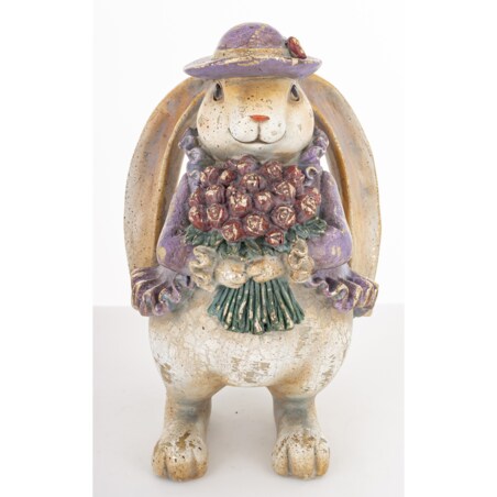 Dekoracja - króliczka z bukietem 22x13x12 cm DŁUGOUCHA