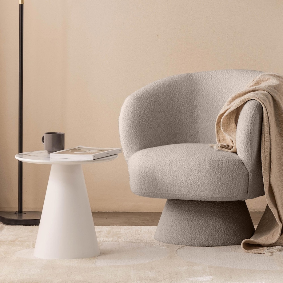 Fotel obrotowy beżowy bouclé Nalf