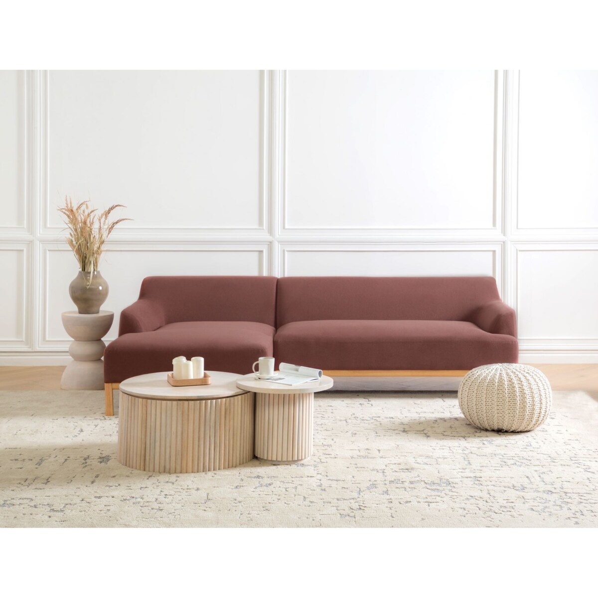 Sofa narożna prawostronna SOSJO Burgundowy Tkanina Prawostronny