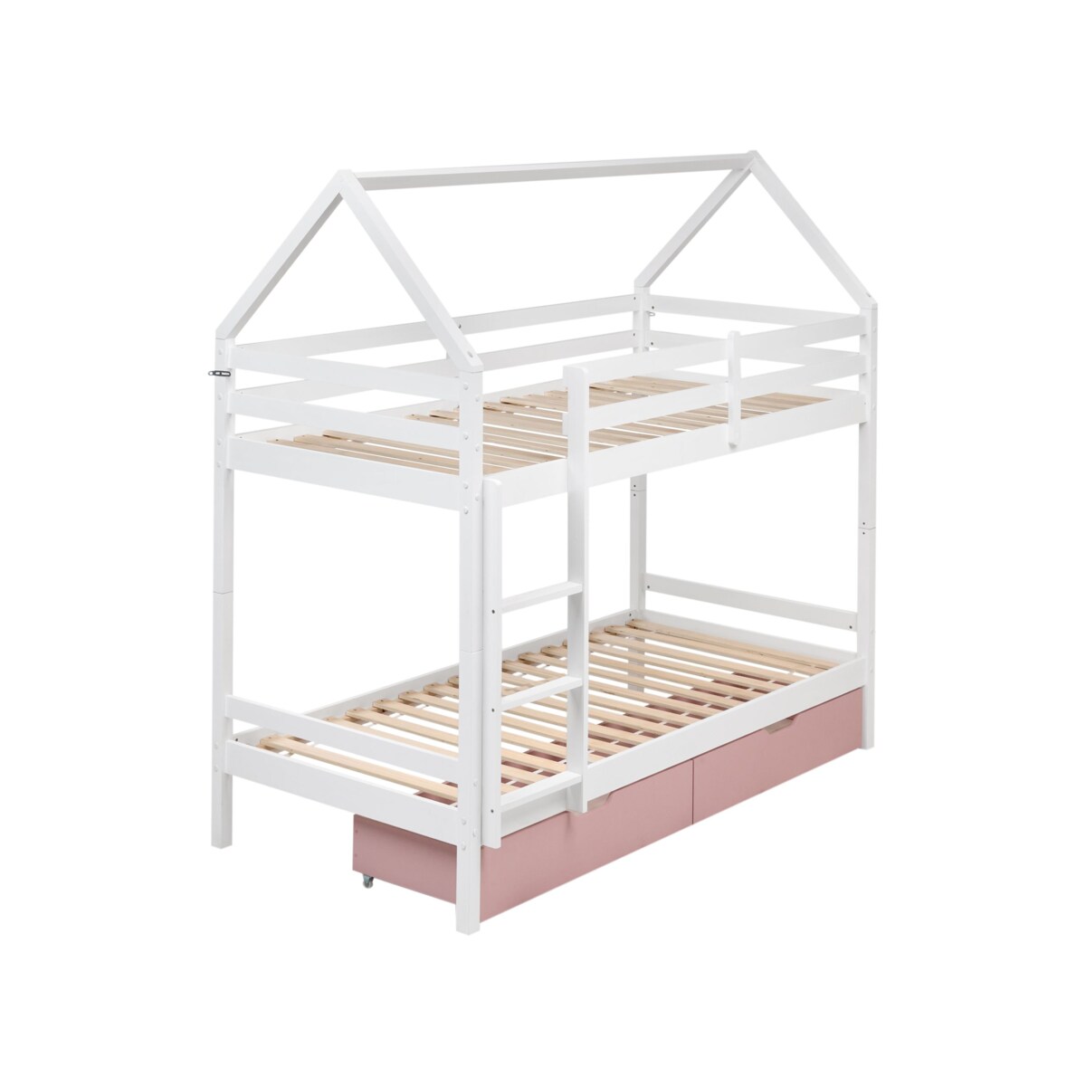 Łóżko piętrowe z szufladami Domek Drewno sosnowe TERNAS 90 x 200 cm Różowy