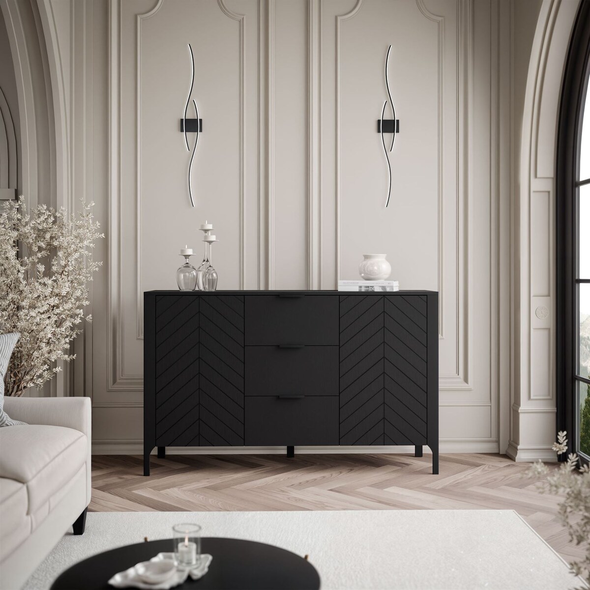 Dwudrzwiowa komoda z szufladami LUMI, czarna