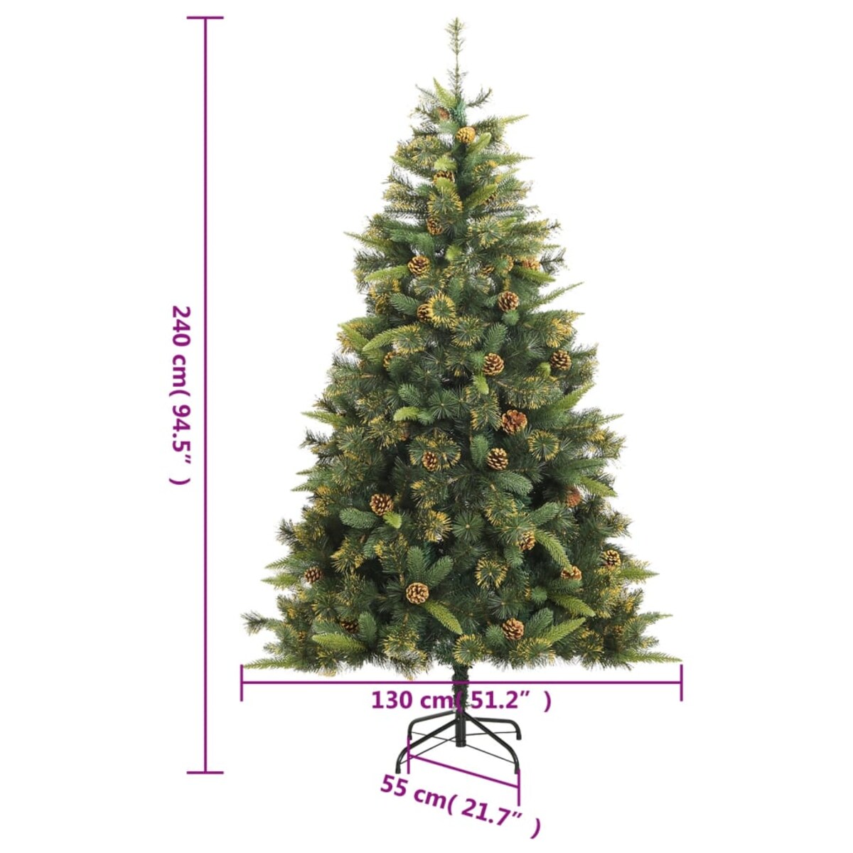 vidaXL Sztuczna choinka na zawiasach, z szyszkami, 240 cm