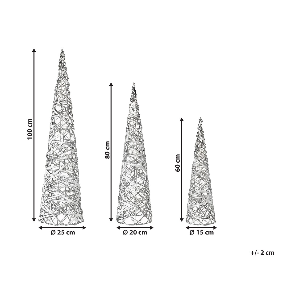 Zestaw 3 dekoracji świątecznych TUELSO Choinka 60/80/100 cm Biały/ złoty
