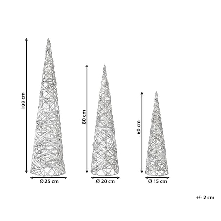 Zestaw 3 dekoracji świątecznych TUELSO Choinka 60/80/100 cm Biały/ złoty