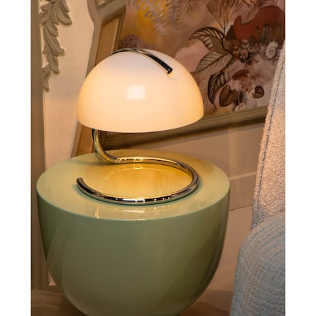 Nocna lampa metalowa Cato stojąca do sypialni biała złota