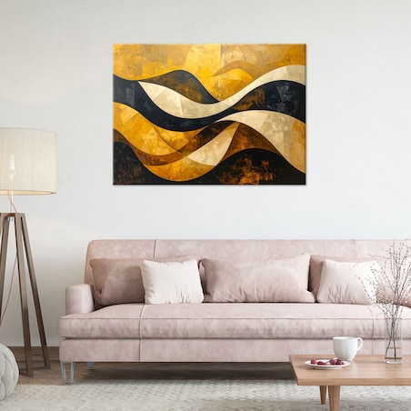 Obraz do salonu sypialni biura loftu, Abstrakcja linie kształty zółty czarny złoty