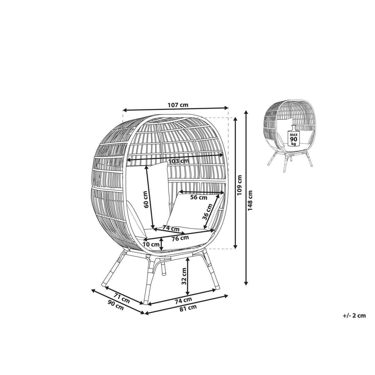 Fotel kokon z technorattanu naturalny VEROLI