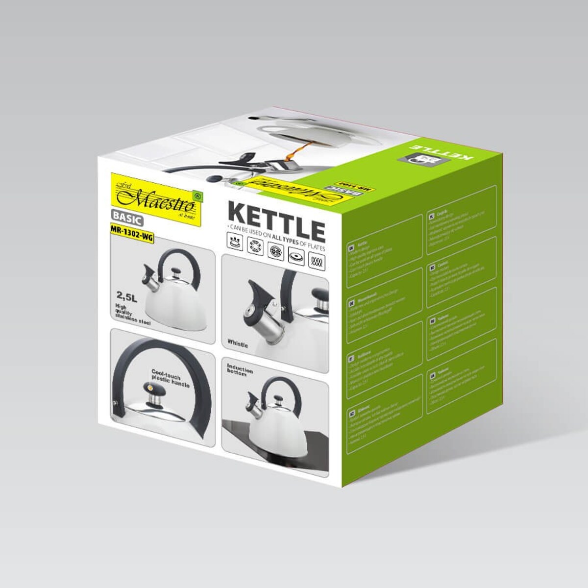 Czajnik stalowy z gwizdkiem na gaz indukcję 2.5L MAESTRO jasnoszary MR-1302-WG
