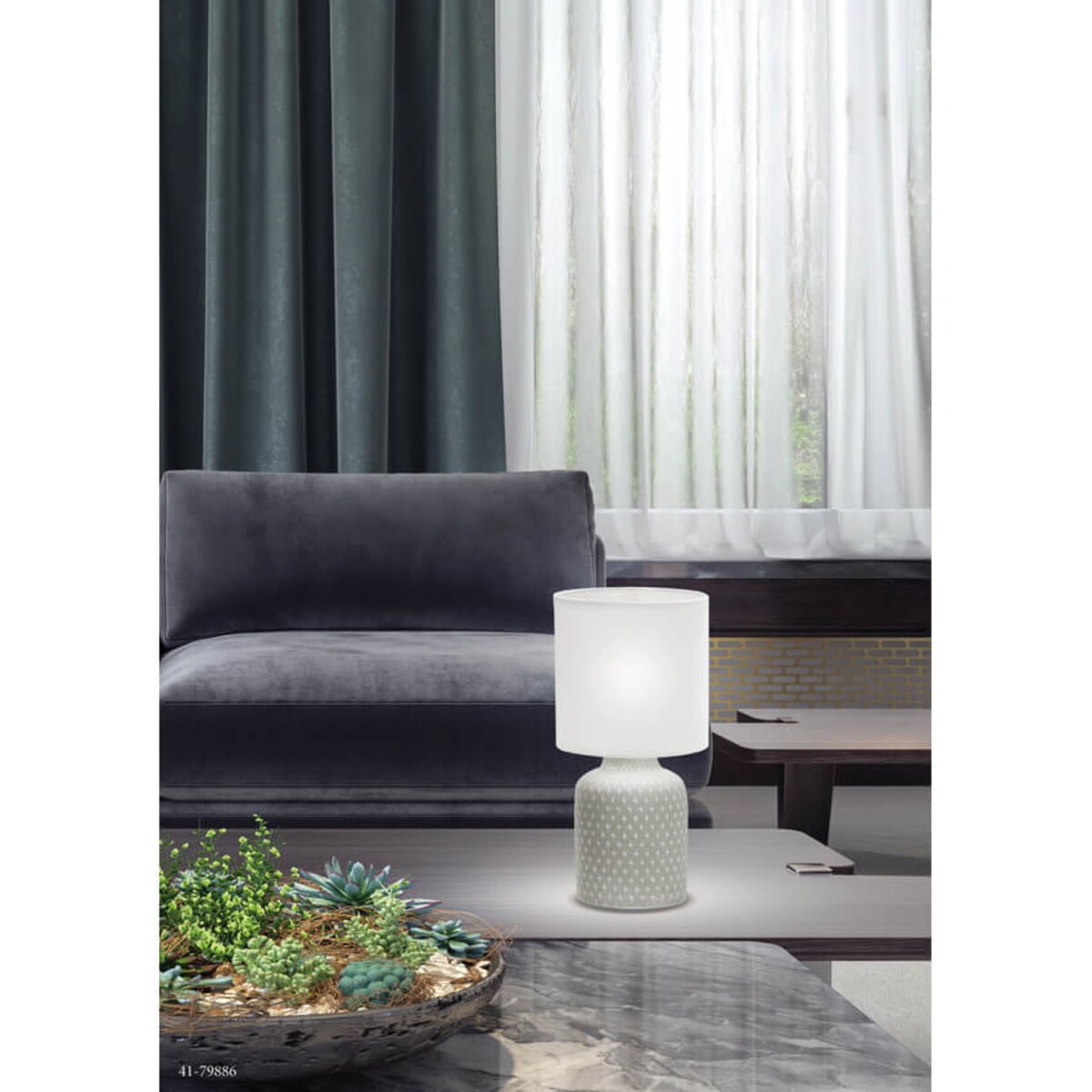 Lampka stołowa Iner 41-79886 Candellux z abażurem ceramika biała szara