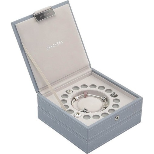 Szkatułka na bransoletkę i charmsy Stackers podwójna szaroniebieska