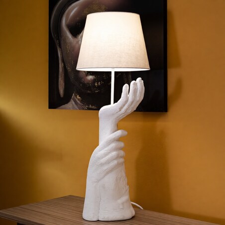 Lampa stołowa Life, kolor biały, żywica syntetyczna, żelazo i tkanina, 35 x 35 x 93 cm, 1 x E27, styl nowoczesny, do salonu i sypialni, Mauro Ferretti