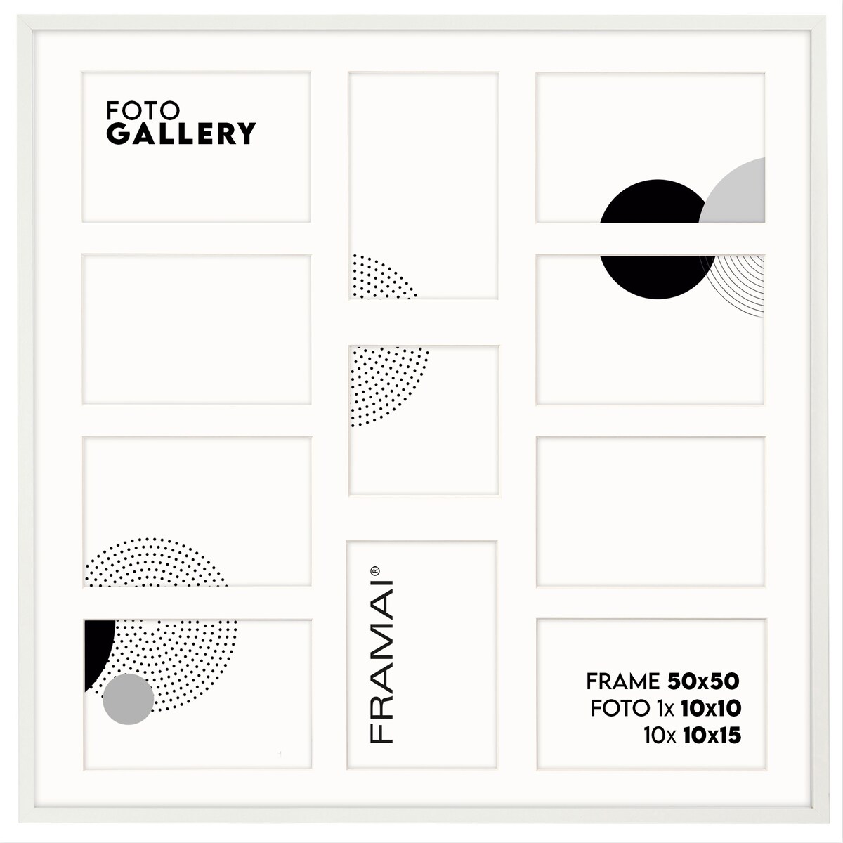 Ramka na zdjęcia 1x 10x10 10x 10x15 biała galeria na 11 zdjęć multirama 50x50 FRAMAI