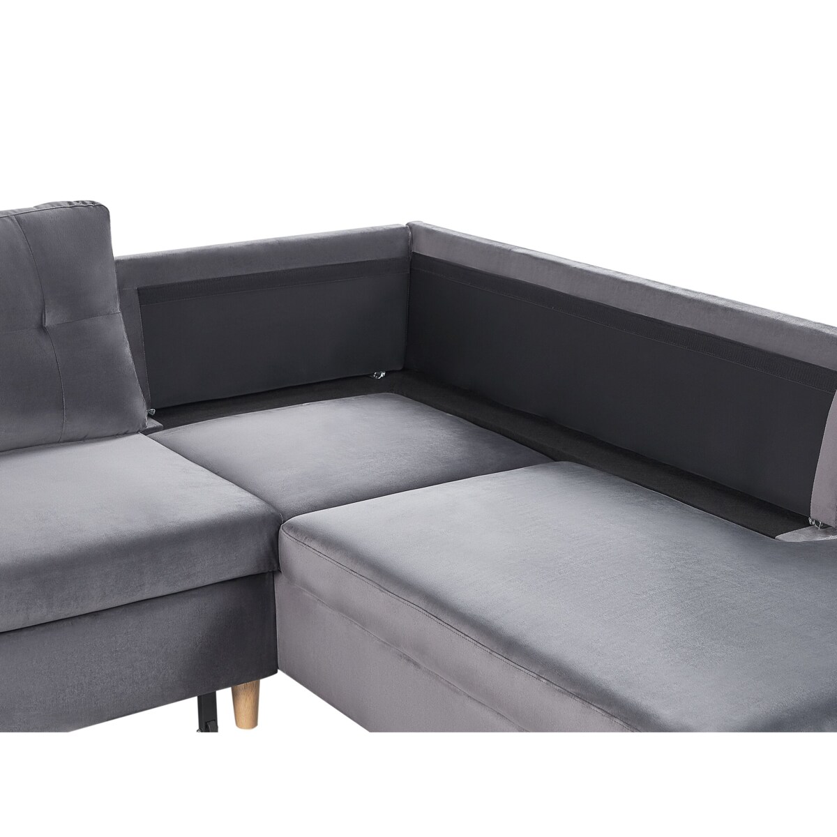 Narożnik rozkładany z pojemnikiem welurowy szary LERUM