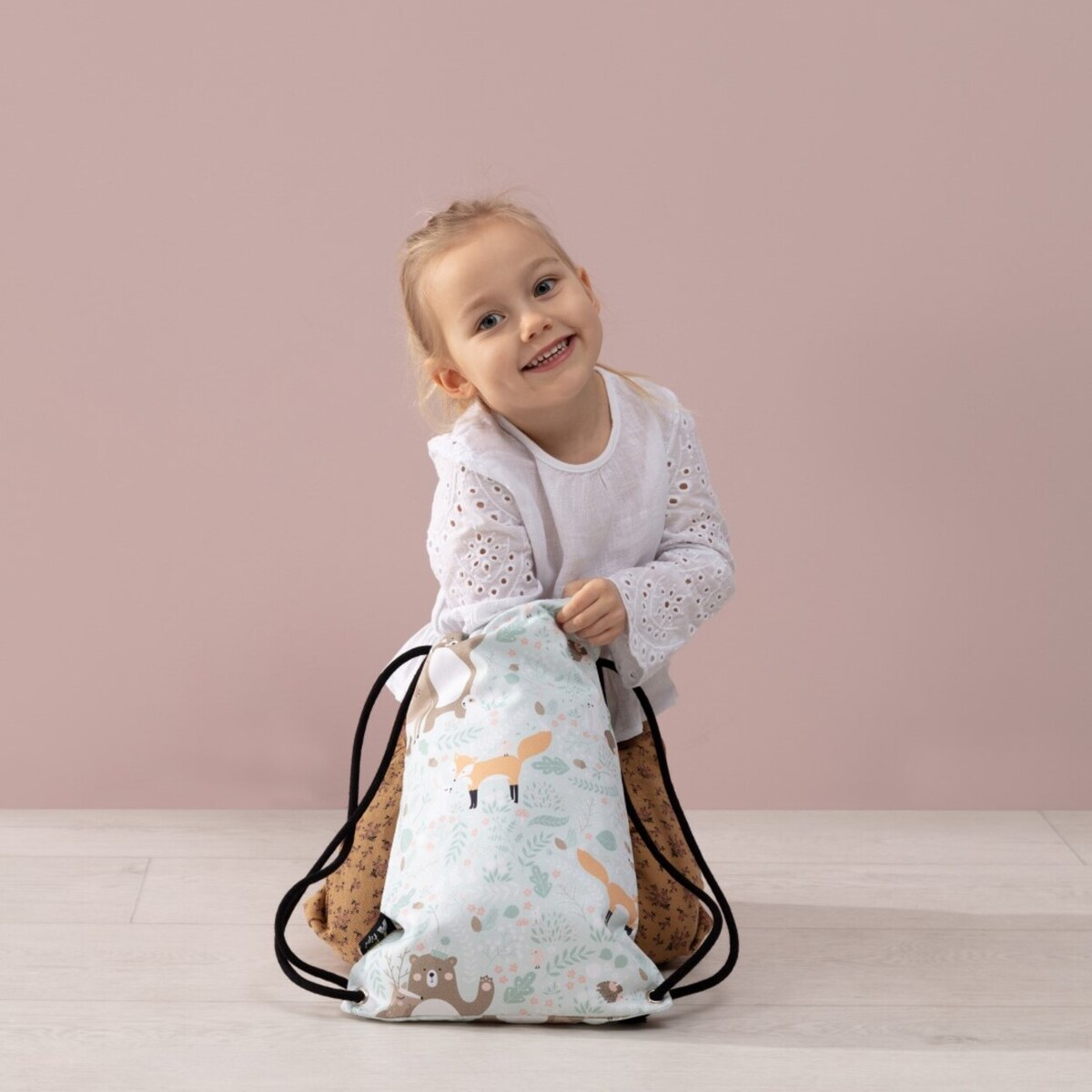 Worek plecak Kiddy, ecru-zielony, 28x40cm, Magic Collection