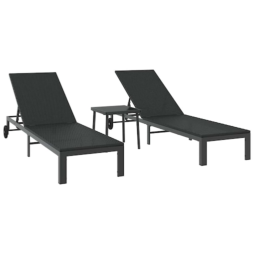 vidaXL Leżak z poduszką 3 pcs Czarny 40 x 39 x 40.5cm polirattan