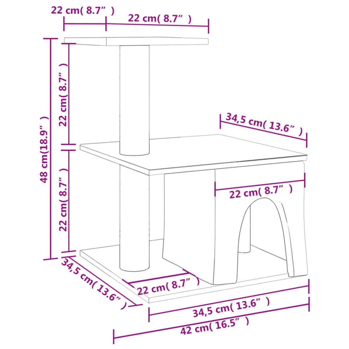 vidaXL Drapak dla kota z sizalowymi słupkami, ciemnoszary, 48 cm