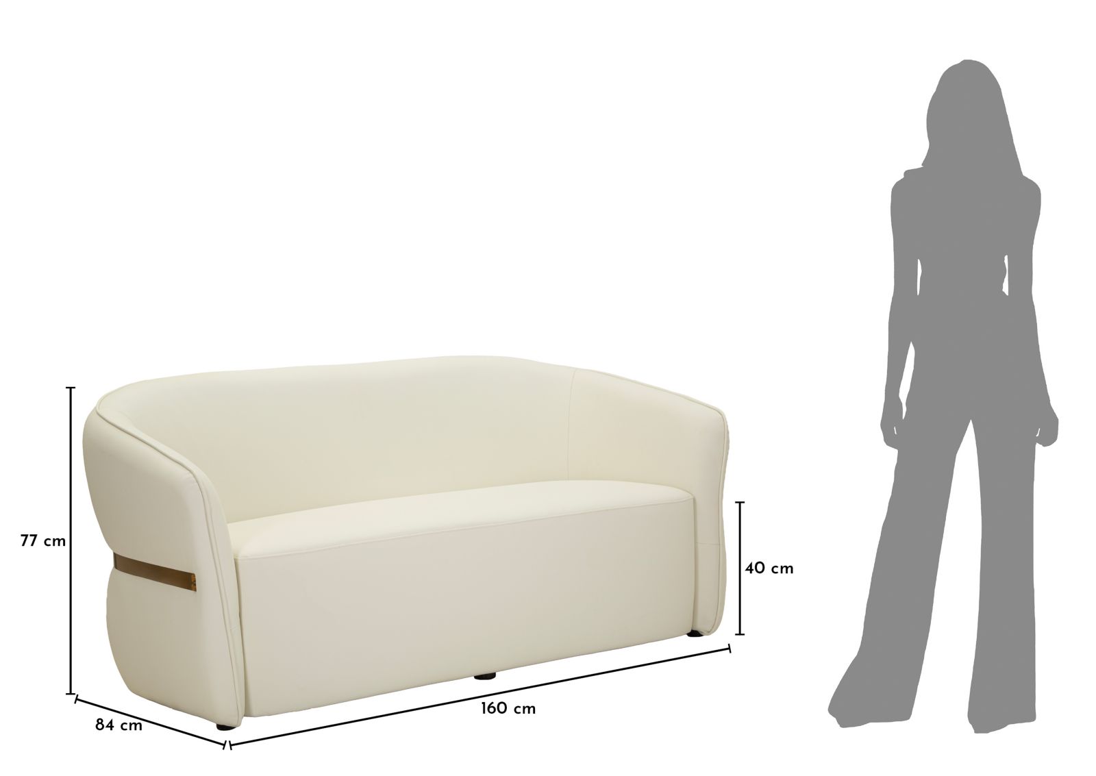 Sofa Minsk, kolor biały i złoty, drewno sosnowe, płyta MDF i poliuretan (PU), 160 x 84 x 77 cm, styl nowoczesny, do salonu, Mauro Ferretti
