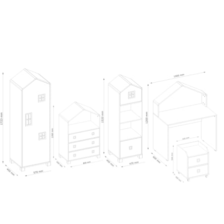 KONSIMO MIRUM Zestaw mebli w kształcie domku dla dzieci w kolorze szarym składający się z 6 elementów
